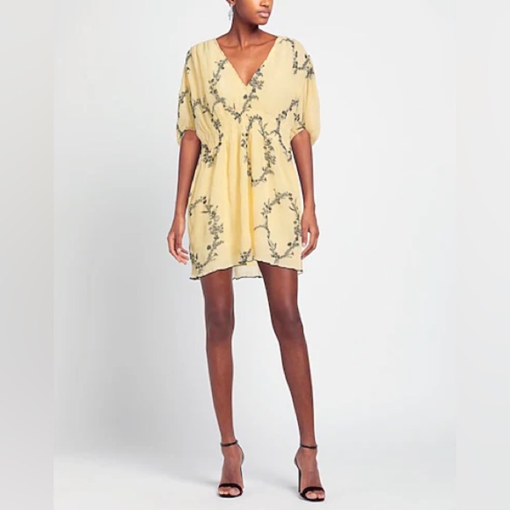 GANNI Short Sleeve Pleated Georgette Mini Dress